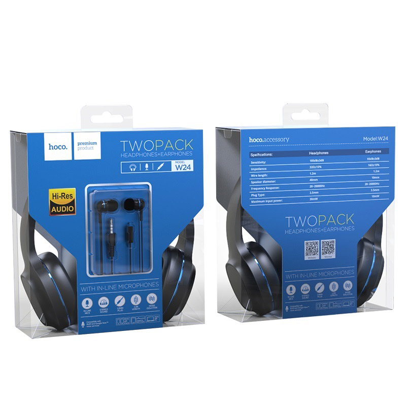 Hoco W24 Enlighten headphones with mic set blue